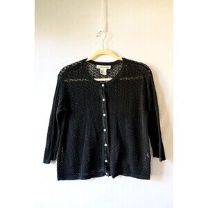 David Brooks XL Silk crochet black button down sweater cardigan goth witchy